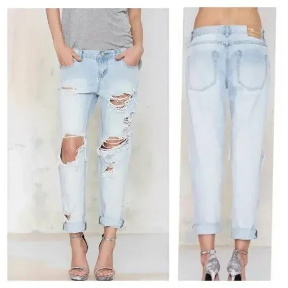 One x OneTeaspoon Awesome Baggies Denim Boyfriend Jeans Distressed Light Wash 28 - Picture 13 of 13